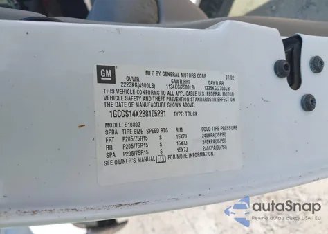 2003 Chevrolet S-10 из США, поврежденный, VIN 1GCCS14X238105231